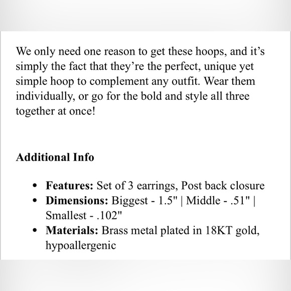 8 OTHER REASONS Charlotte Hoop Set Gold - Picture 5 of 5